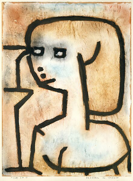 Girl in Mourning, Paul Klee (German (born Switzerland), Münchenbuchsee 1879–1940 Muralto-Locarno), Gouache, pastel, and charcoal on paper mounted on cardboard 