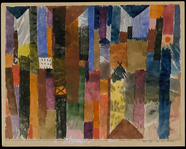 Before the Town, Paul Klee  German, born Switzerland, Watercolor on paper mounted on cardboard