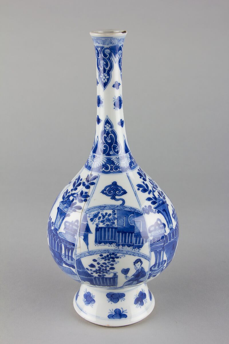 Vase with ladies and flowers, Porcelain painted in underglaze cobalt blue (Jingdezhen ware), China
