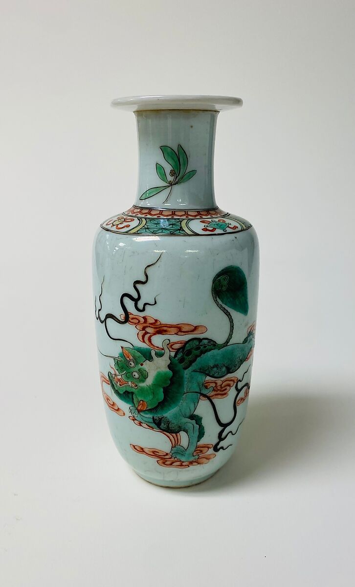 Vase with mythical creature qilin, Porcelain painted in overglaze polychrome enamels (Jingdezhen ware), China 