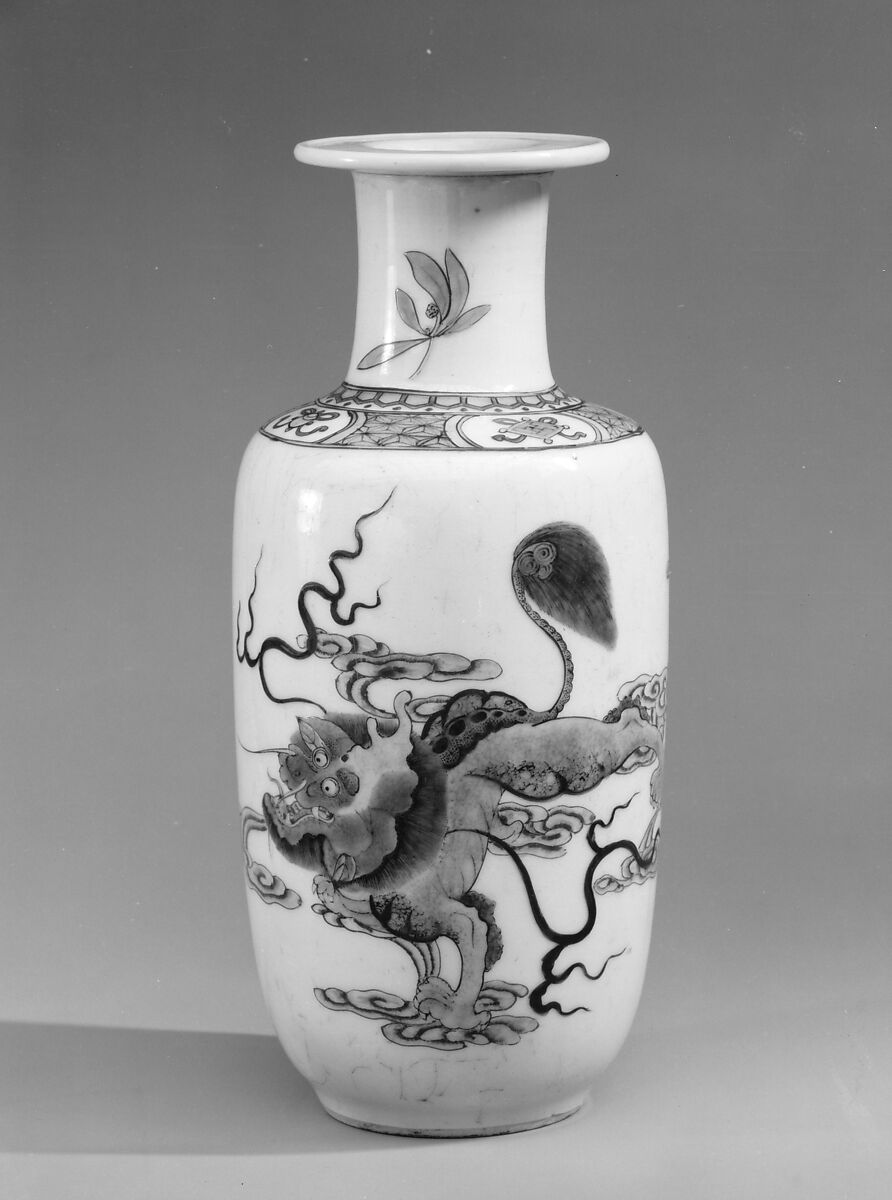 Vase with mythical creature qilin, Porcelain painted in overglaze polychrome enamels (Jingdezhen ware), China