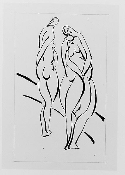 Three Nudes, John Bernard Flannagan (American, 1895–1942), Brush and black ink over traces of graphite on board 