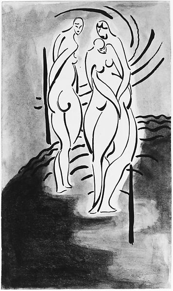 Three Nudes, John Bernard Flannagan (American, 1895–1942), Brush and black ink and ink wash on cardstock 