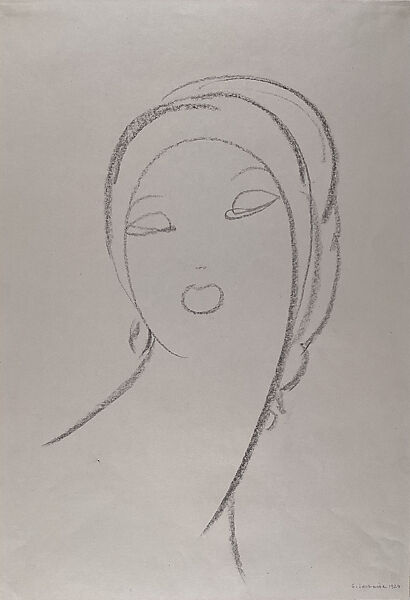Head of a Woman, Gaston Lachaise (American (born France) 1882–1935), Black chalk on paper 