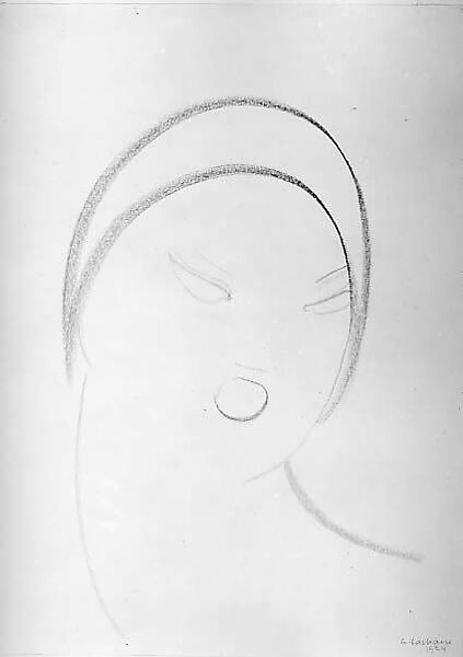 Head of a Woman, Gaston Lachaise (American (born France) Paris 1882–1935 New York), Gray crayon on paper 