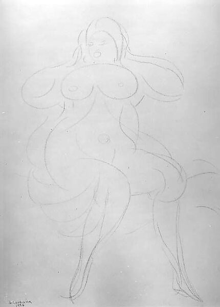 Seated Woman With Arms Raised, Gaston Lachaise (American (born France) Paris 1882–1935 New York), Gray crayon on paper 
