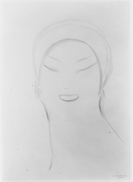 Head of a Woman, Smiling, Gaston Lachaise (American (born France) 1882–1935), Crayon on paper 