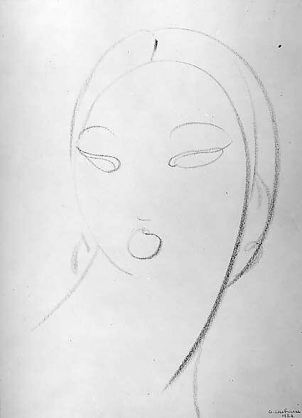 Head of a Woman, Gaston Lachaise (American (born France) Paris 1882–1935 New York), Black crayon on paper 