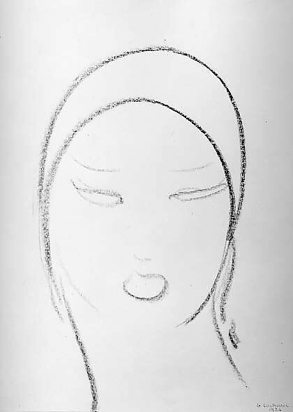 Head of a Woman, Gaston Lachaise (American (born France) 1882–1935), Black crayon on paper 