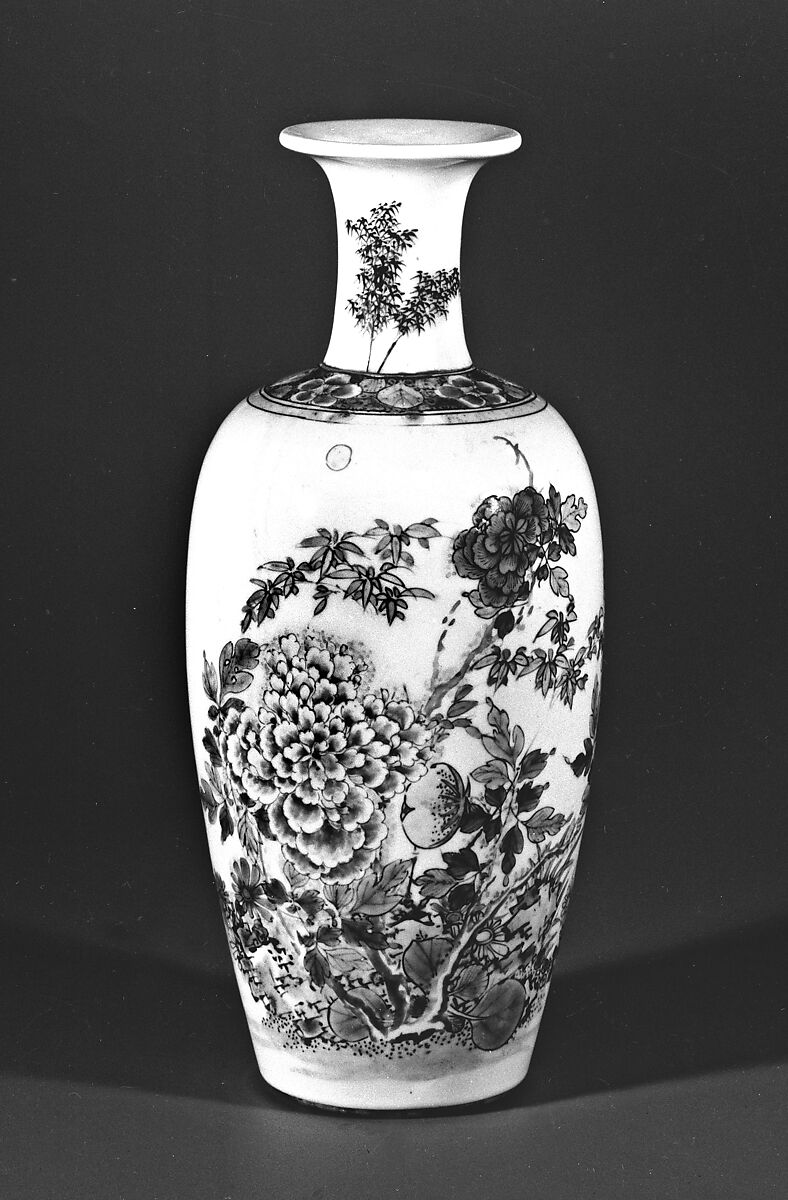 Vase with flowers and poem, Porcelain painted in overglaze polychrome enamels (Jingdezhen ware), China 