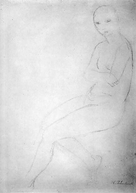 Seated Nude Model, Facing Left, Wilhelm Lehmbruck (German, Duisburg 1881–1919 Berlin), Blue pastel on paper 
