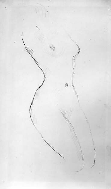 Torso of Nude Model, Kneeling, Wilhelm Lehmbruck (German, Duisburg 1881–1919 Berlin), Black crayon on paper 