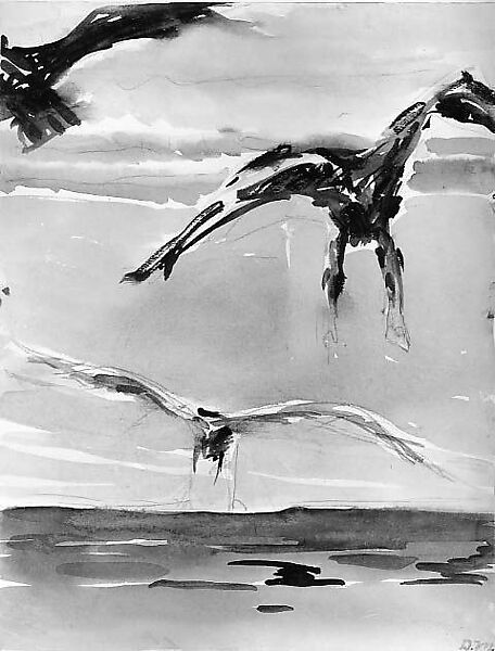 Seagulls Flying, Dudley Mygatt (American, 1893–1918), Watercolor and graphite on paper 