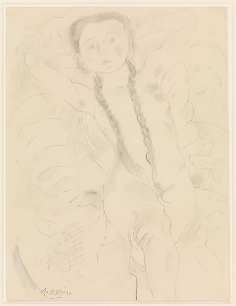 Nude Girl with Braids, Jules Pascin (American (born Bulgaria), Vidin 1885–1930 Paris), Graphite on paper 