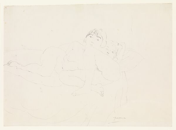 Two Nude Girls, Jules Pascin (American (born Bulgaria), Vidin 1885–1930 Paris), Pen and black ink on paper 