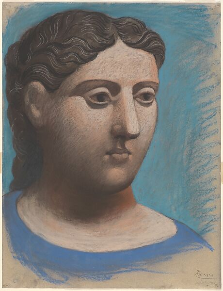 Head of a Woman, Pablo Picasso (Spanish, Malaga 1881–1973 Mougins, France), Pastel on paper 