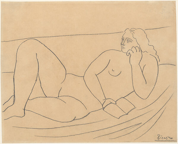 Reclining Bather with a Book, Pablo Picasso (Spanish, Malaga 1881–1973 Mougins, France), Graphite on paper 