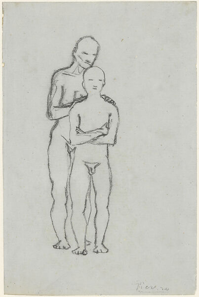 Old Man and Youth, Pablo Picasso (Spanish, Malaga 1881–1973 Mougins, France), Black chalk on paper 