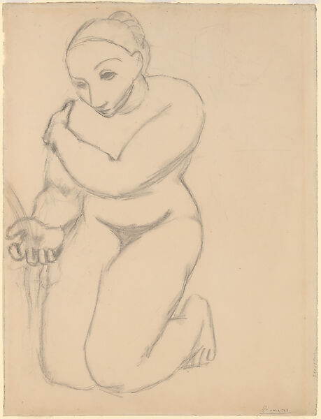 Kneeling Nude, Pablo Picasso (Spanish, Malaga 1881–1973 Mougins, France), Fabricated chalk on paper 