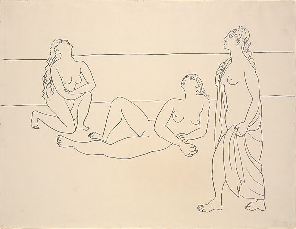 Three Bathers by the Shore, Pablo Picasso (Spanish, Malaga 1881–1973 Mougins, France), Graphite on paper 