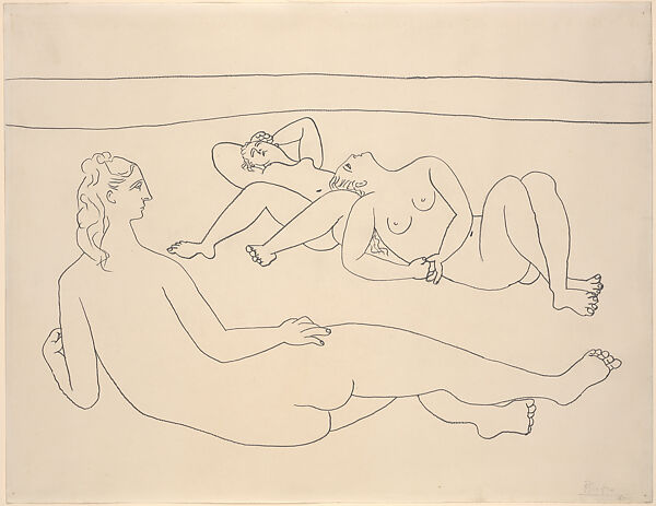Three Bathers Reclining by the Shore, Pablo Picasso (Spanish, Malaga 1881–1973 Mougins, France), Graphite on paper 