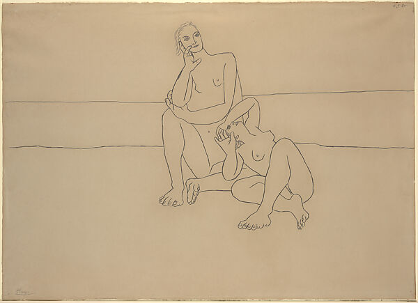 Two Bathers Seated by the Shore, Pablo Picasso (Spanish, Malaga 1881–1973 Mougins, France), Graphite on paper 