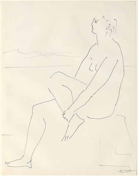 Seated Nude, Pablo Picasso (Spanish, Malaga 1881–1973 Mougins, France), Pen and black ink on paper 