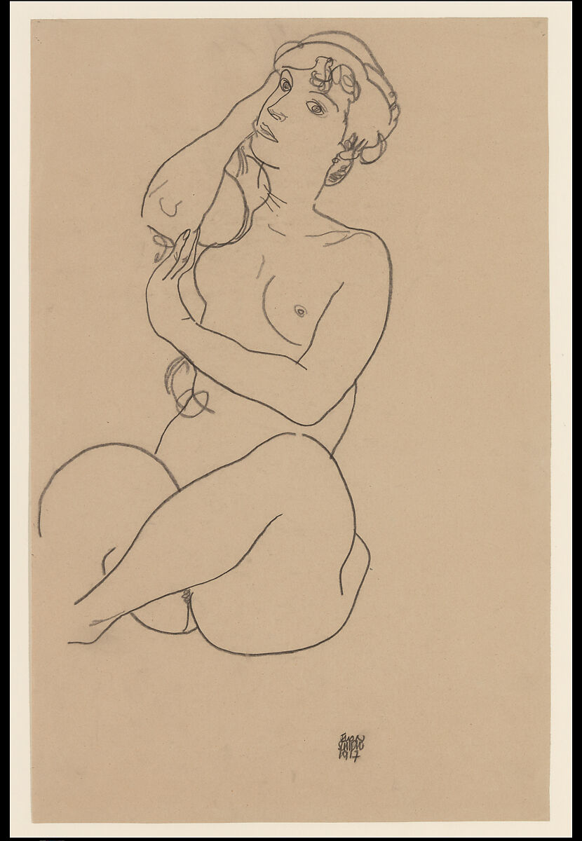 Nude, Egon Schiele (Austrian, Tulln 1890–1918 Vienna), Charcoal on paper 