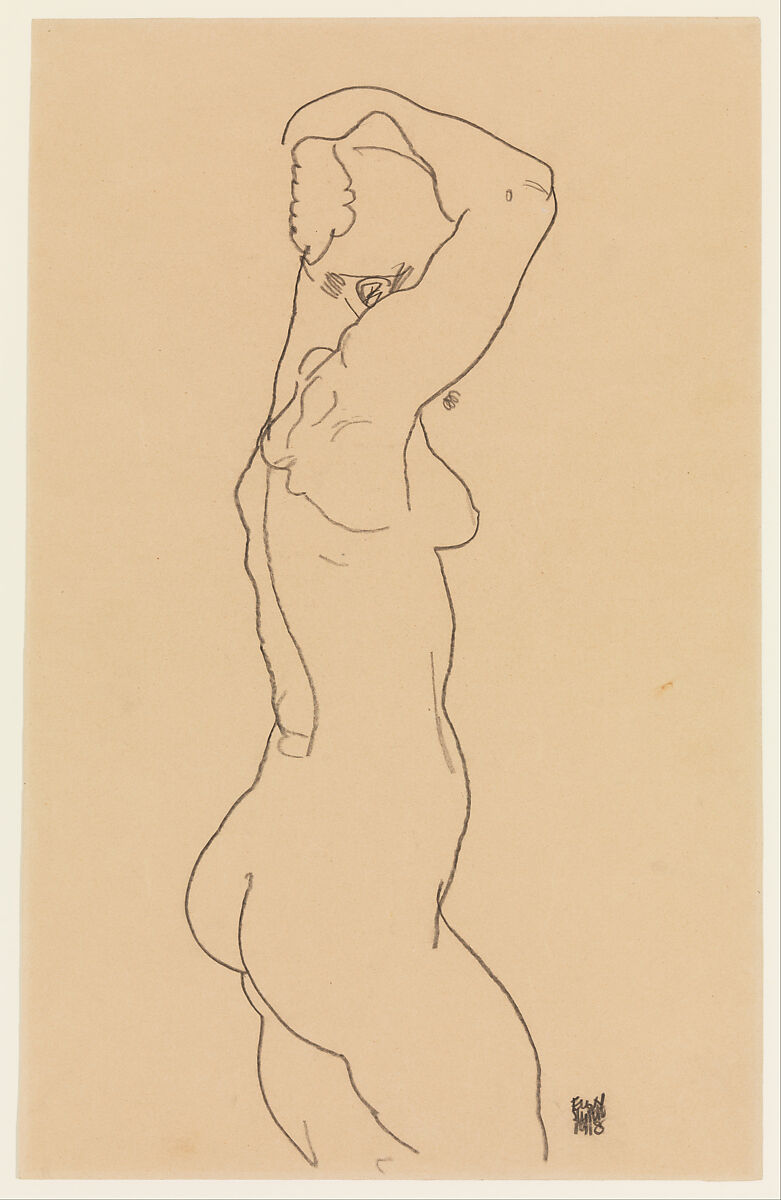 Standing Nude, Facing Right, Egon Schiele (Austrian, Tulln 1890–1918 Vienna), Charcoal on paper 