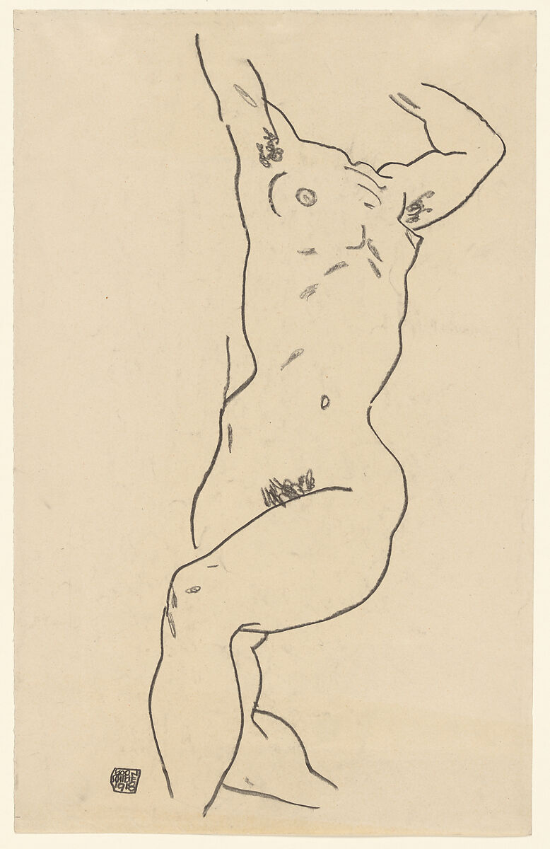 Torso of a Nude, Egon Schiele (Austrian, Tulln 1890–1918 Vienna), Charcoal on paper 