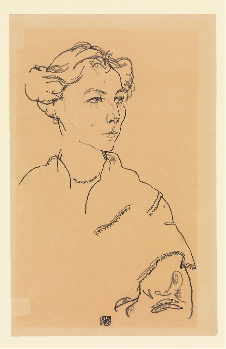 Lilly Steiner, Egon Schiele (Austrian, Tulln 1890–1918 Vienna), Black crayon on paper 