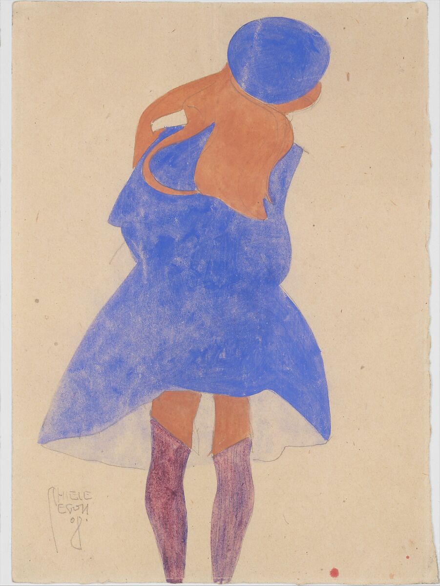 Standing Girl, Back View, Egon Schiele (Austrian, Tulln 1890–1918 Vienna), Opaque watercolor and watercolor over graphite on paper 