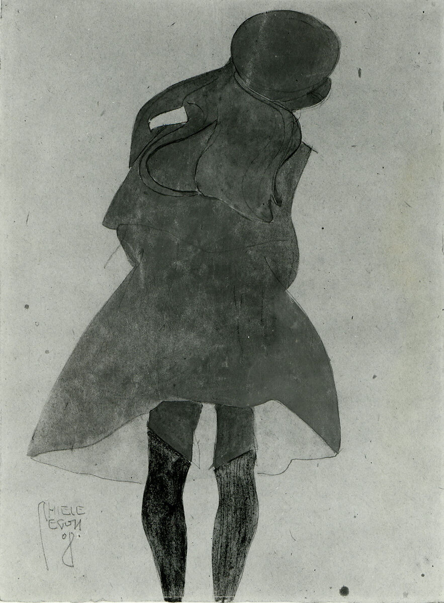 Standing Girl, Back View, Egon Schiele (Austrian, Tulln 1890–1918 Vienna), Opaque watercolor and watercolor over graphite on paper