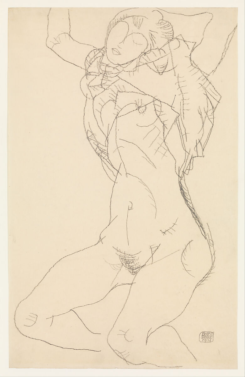 Seminude with Arms Raised, Egon Schiele (Austrian, Tulln 1890–1918 Vienna), Graphite on paper 