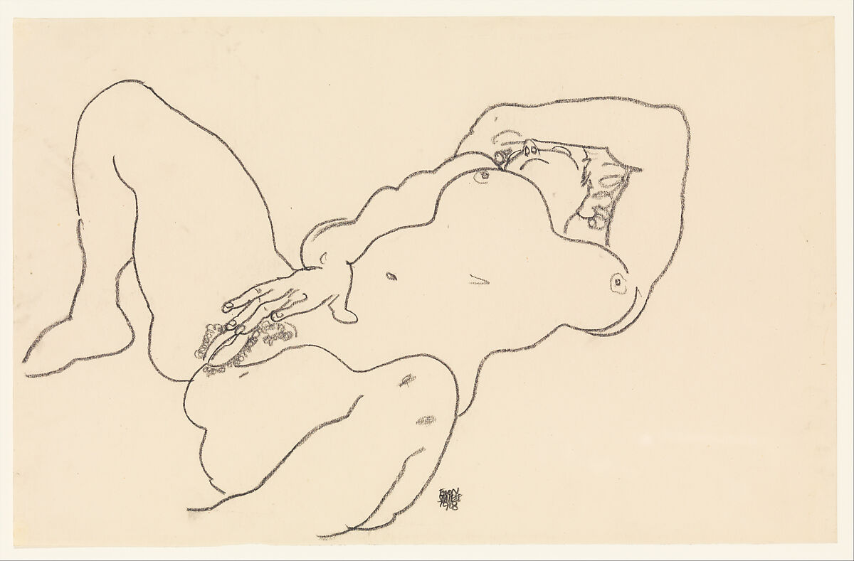 Reclining Nude, Egon Schiele (Austrian, Tulln 1890–1918 Vienna), Black crayon on paper 