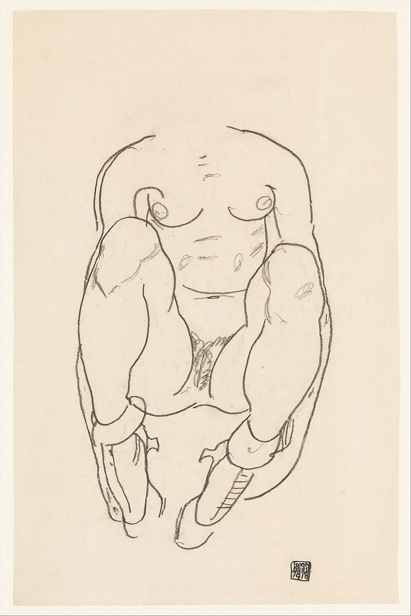 Torso of a Seated Woman with Boots, Egon Schiele (Austrian, Tulln 1890–1918 Vienna), Charcoal on paper 