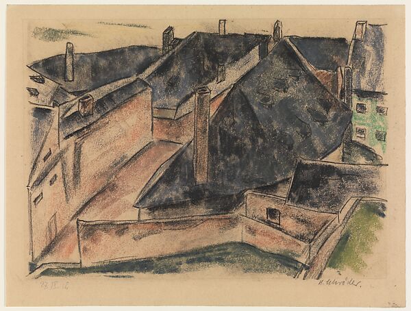 Rooftops, Heinrich Schröder (German, 1881–1943), Pastel and charcoal on paper 