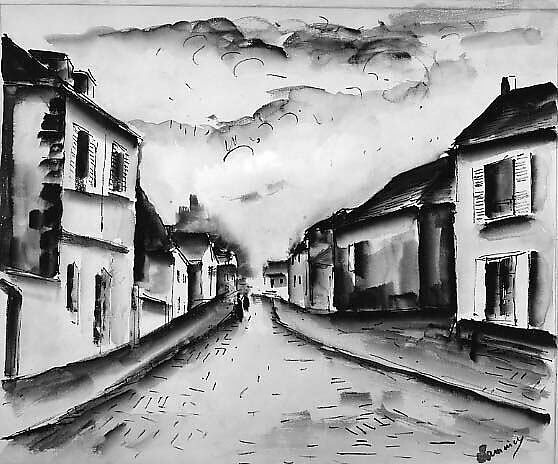 Street in Nesles, Northern France, Maurice de Vlaminck (French, Paris 1876–1958 Reuil-La-Gadelière), Ink, watercolor, and gouache on paper 
