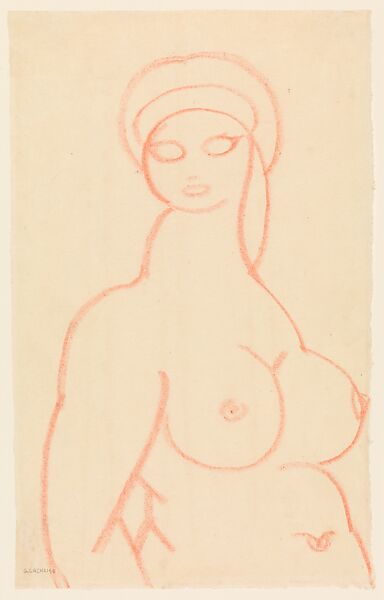 Bust of a Woman, Gaston Lachaise (American (born France) Paris 1882–1935 New York), Crayon on paper 