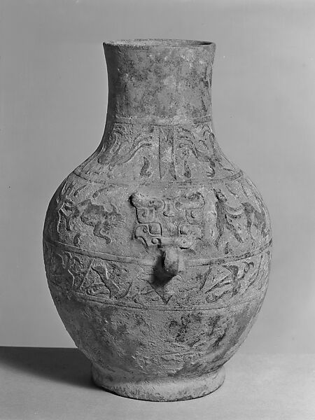 Vessel (Hu) with birds and animals, Earthenware, China