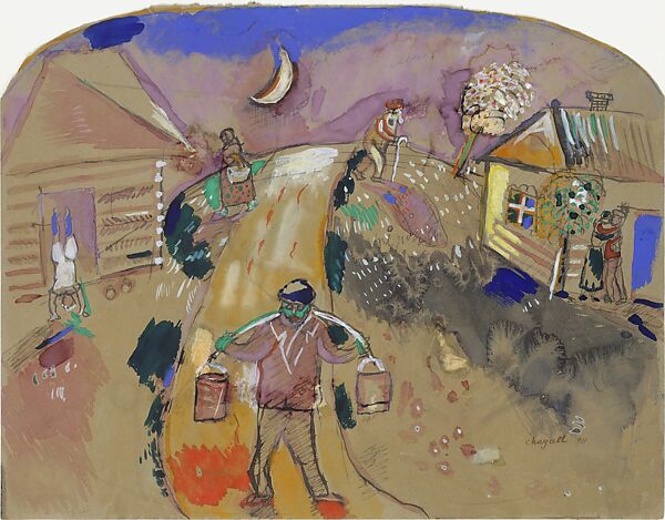 Water Carrier by Moonlight, Marc Chagall (French, Vitebsk 1887–1985 Saint-Paul-de-Vence), Watercolor, gouache, and ink on paper 