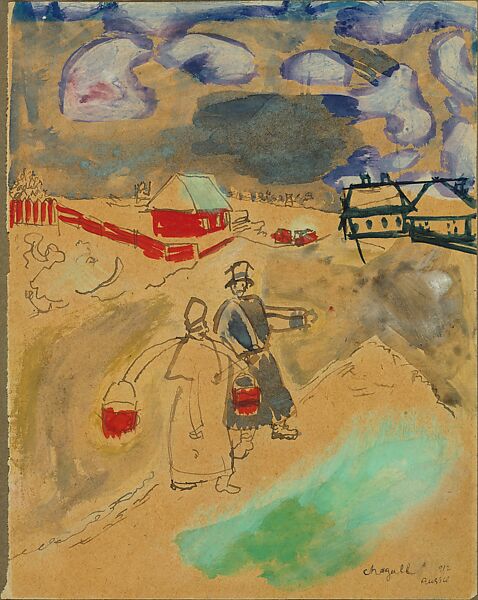 A Water Carrier and a Coachman, Marc Chagall (French, Vitebsk 1887–1985 Saint-Paul-de-Vence), Opaque watercolor, watercolor, and black and brown inks on paper  