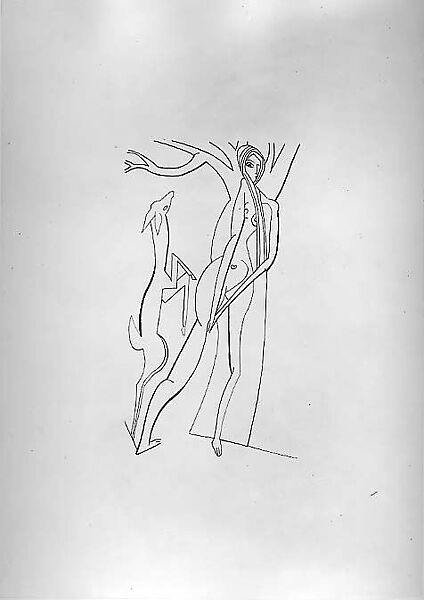 Woman and Fawn, e. e. cummings (American, Cambridge, Massachusetts 1894–1962 North Conway, New Hampshire), Pen and black ink over graphite on paper 