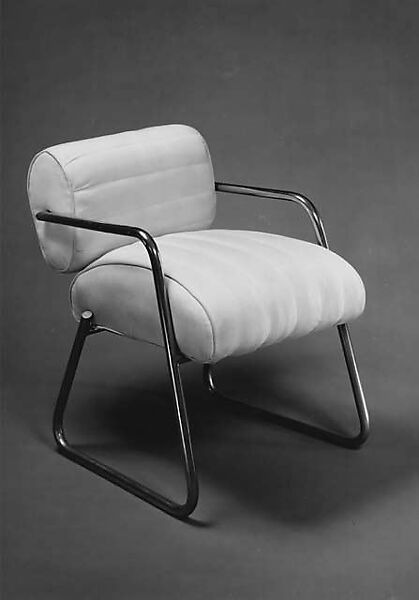 Armchair, Eileen Gray (British, Wexford 1879–1976 Paris), Chrome-plated tubular steel with white cotton fabric 