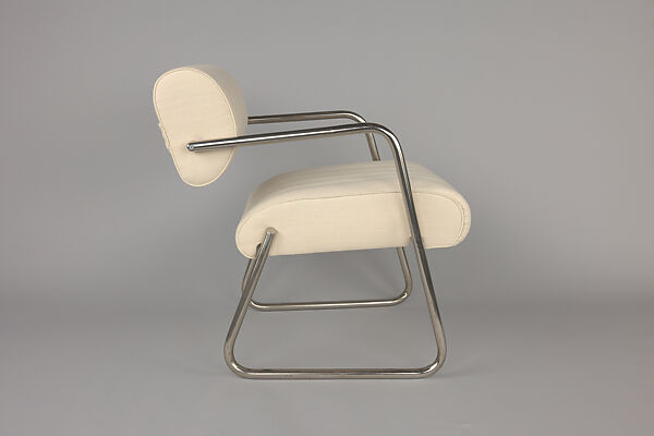 Armchair, Eileen Gray (Irish, Enniscorthy 1879–1976 Paris), Chrome-plated tubular steel with white cotton fabric