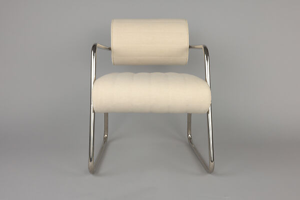 Armchair, Eileen Gray (Irish, Enniscorthy 1879–1976 Paris), Chrome-plated tubular steel with white cotton fabric