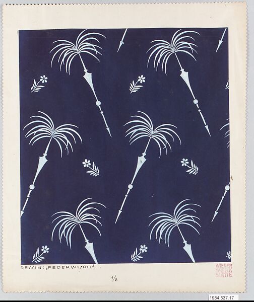 Feather Duster, Dagobert Peche (Austrian, St. Michael im Lungau 1887–1923 Mödling bei Wien), Opaque watercolor, brushed through stencils, over graphite on paper mounted on paper 