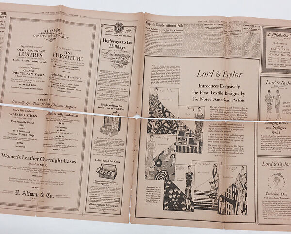 from The New York Sun, Monday, November 23, 1925. Advertisment from Lord & Taylor exclusively introducing the Ameris, Newspaper 