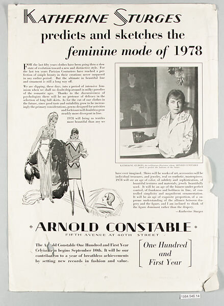 for Arnold Constable entitled "Katharine Sturges Predicts the Feminine Mode of 1978", Printed paper 