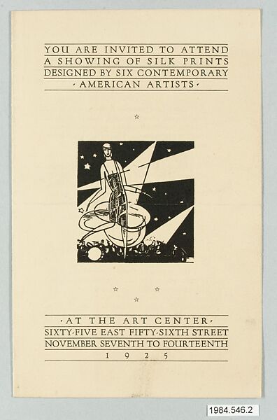Invitation to a private showing of exhibition, Friday, November 6, 1935, Stehli Silks Corporation, Printed paper 